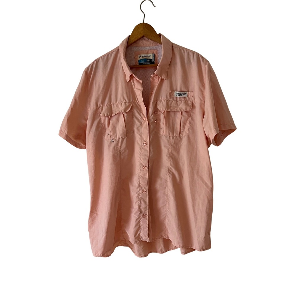Magellan Outdoors Fish Gear Shirt Womens 2XL Peach Pink Short Sleeve Fishing Top